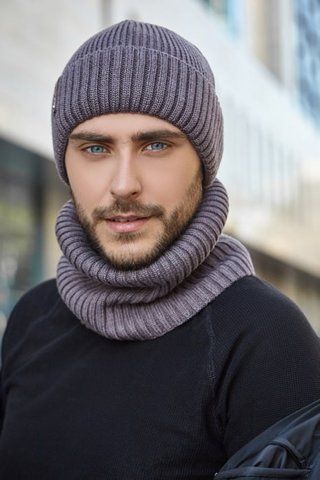 Комфортный мужской комплект "Итан" (шапка и шарф-хомут) - 5033-4927-7 темный кофе 1332034668 фото